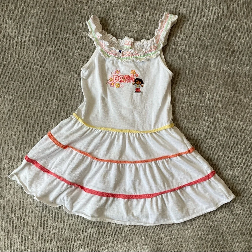 Vintage Dora The Explorer Ruffle Sundress Girls Size 6 Y2K Nick Jr. - Picture 1 of 9